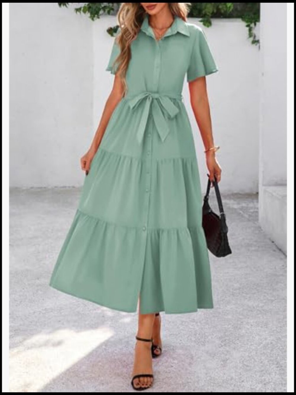 Viscose Polyamide Polyester Maxi Dress Flutter Sleeve Tiered Wedding Guest - Picture 3 of 7